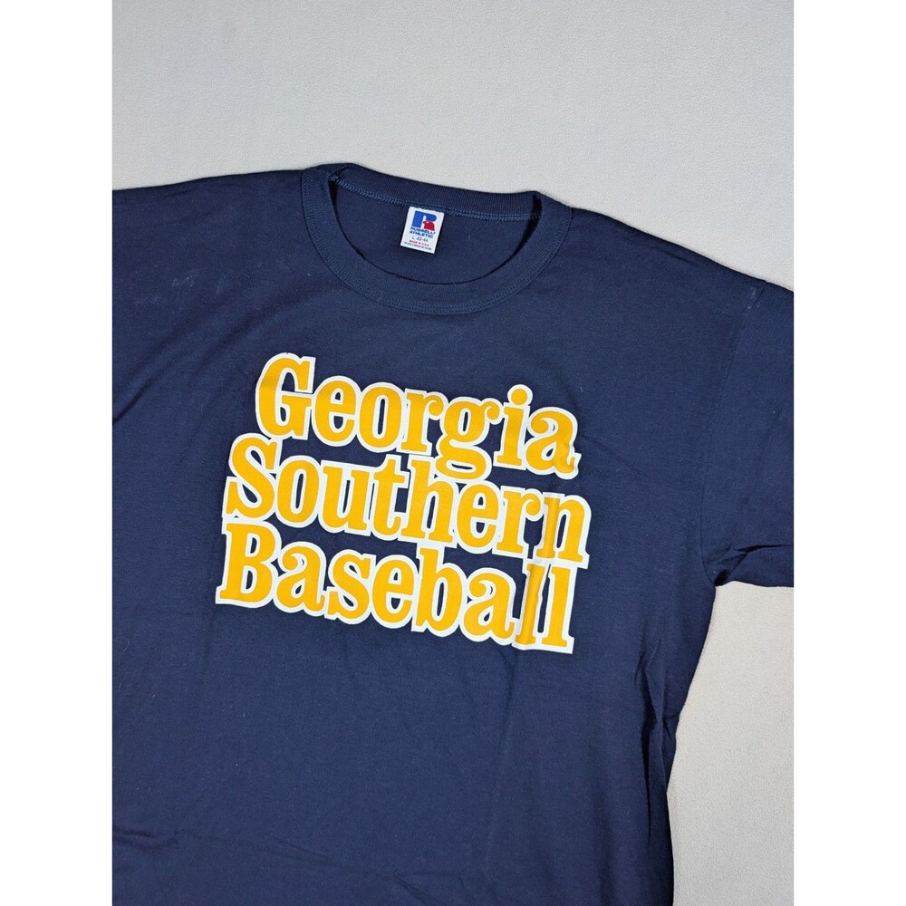 Vintage Russell Georgia Southern Baseball Shirt Mens L Blue Single Stitch USA